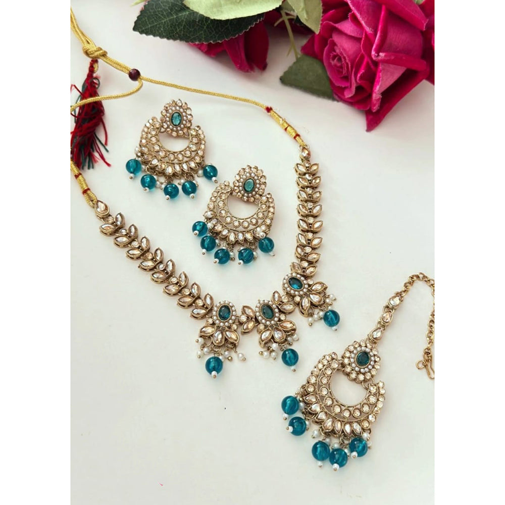 FS Collection Glamorous Crystal Beads With Pearl Necklace Set