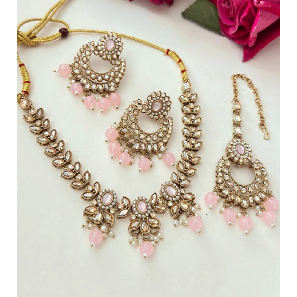 FS Collection Glamorous Crystal Beads With Pearl Necklace Set