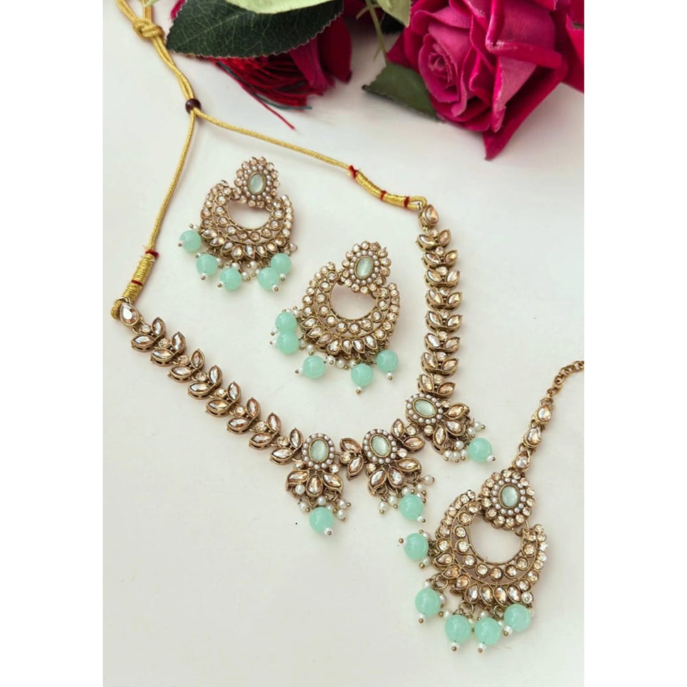 FS Collection Glamorous Crystal Beads With Pearl Necklace Set