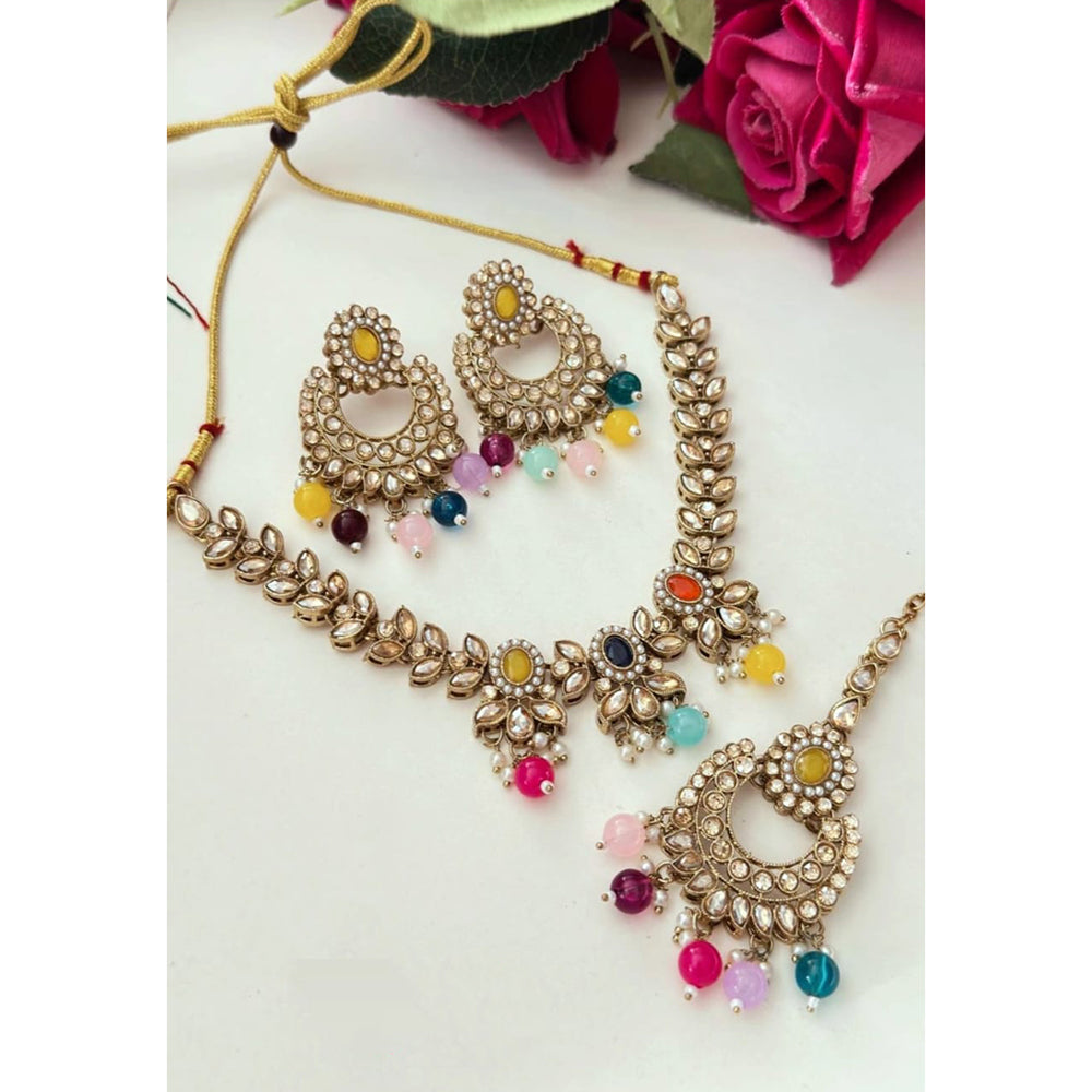 FS Collection Glamorous Crystal Beads With Pearl Necklace Set