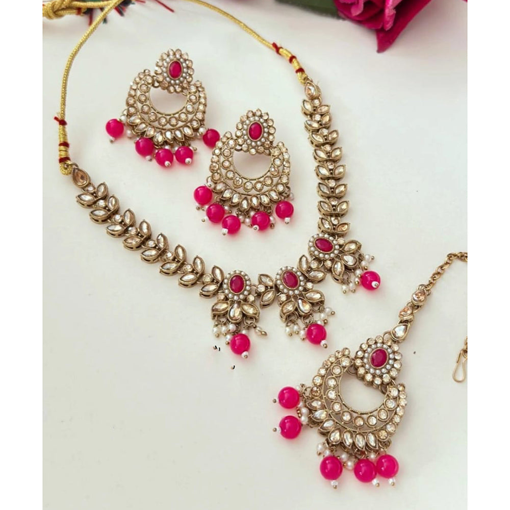 FS Collection Glamorous Crystal Beads With Pearl Necklace Set