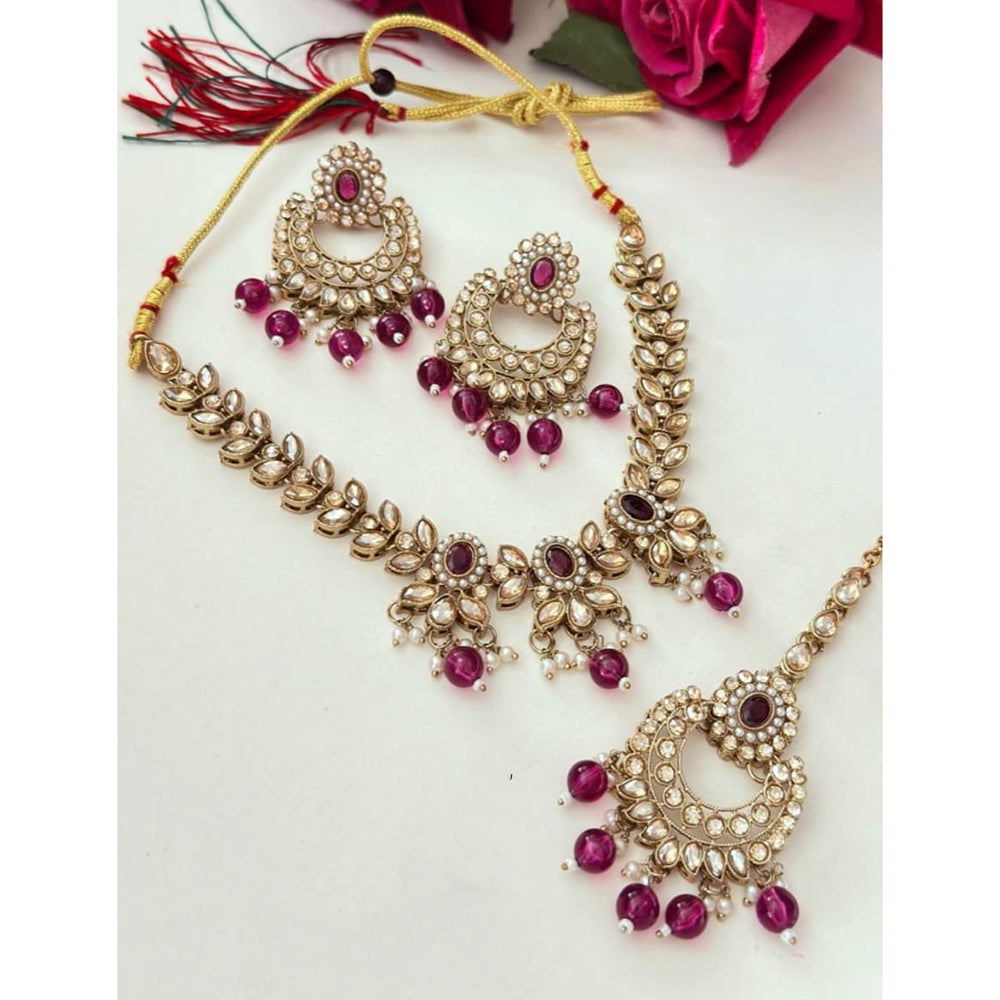 FS Collection Glamorous Crystal Beads With Pearl Necklace Set