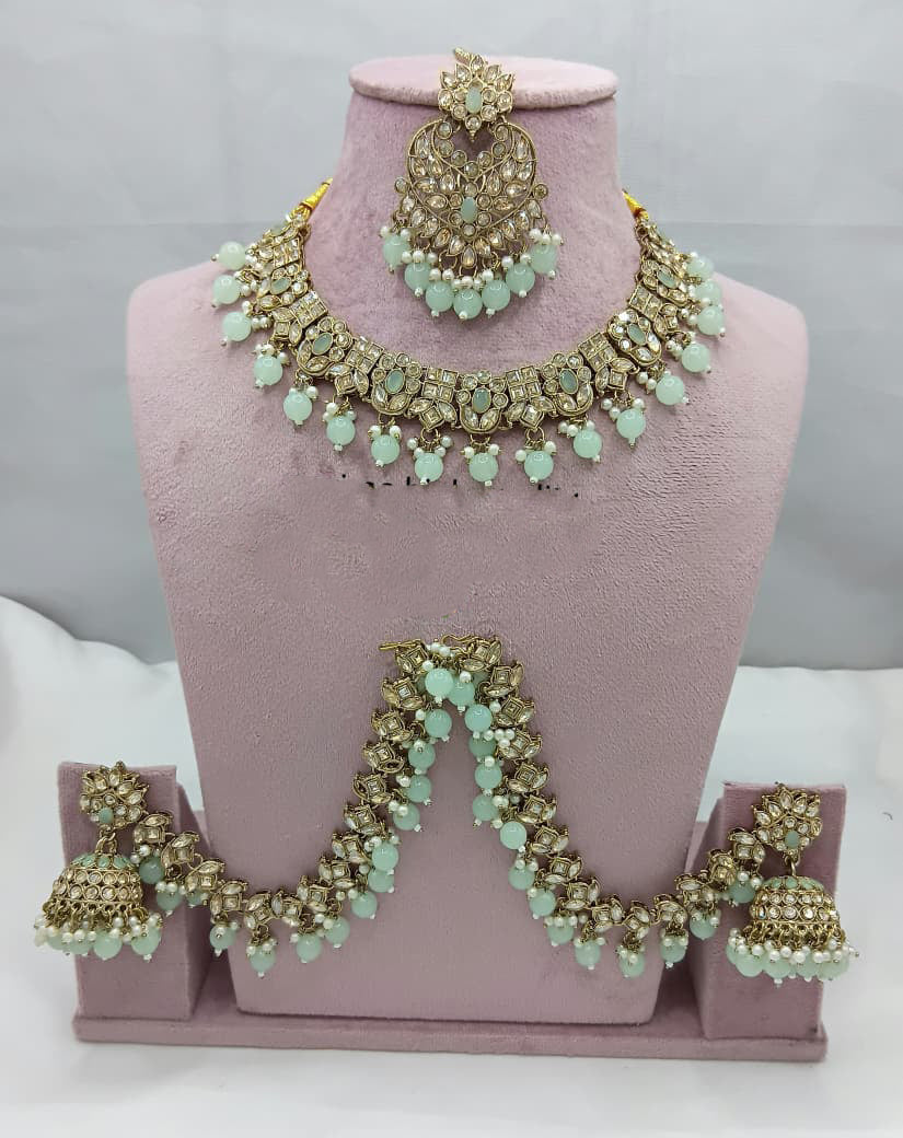 FS Collection Glamorous Crystal Beads With Pearl Necklace Set