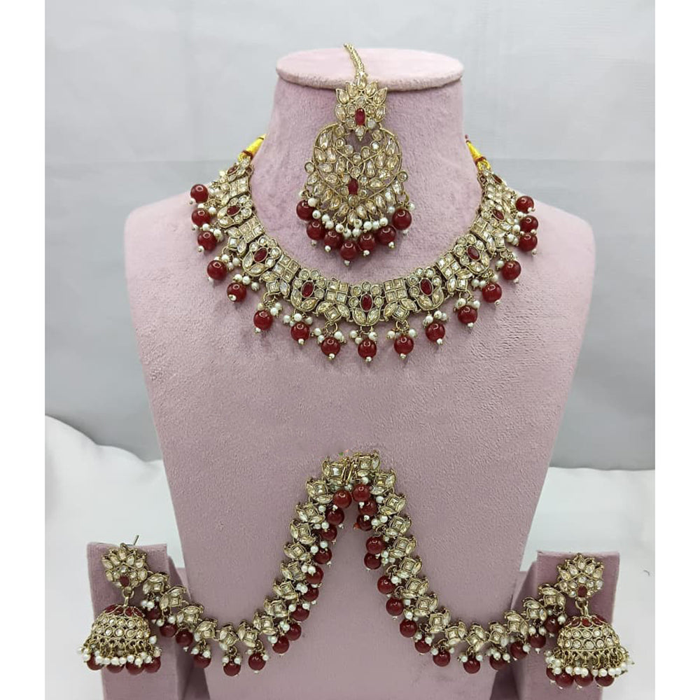 FS Collection Glamorous Crystal Beads With Pearl Necklace Set