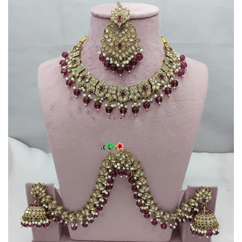 FS Collection Glamorous Crystal Beads With Pearl Necklace Set