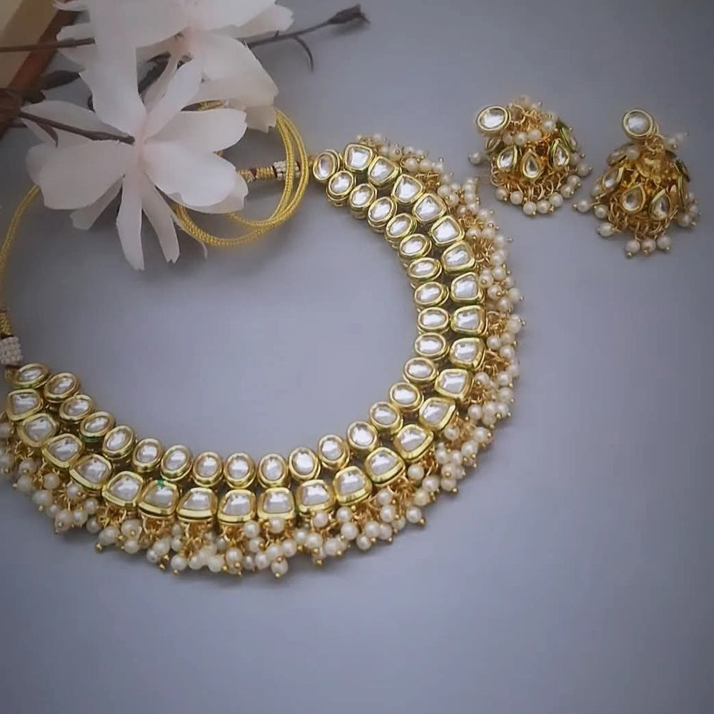 FS Collection Royal Kundan Stone And Pearl Designer Necklace Set