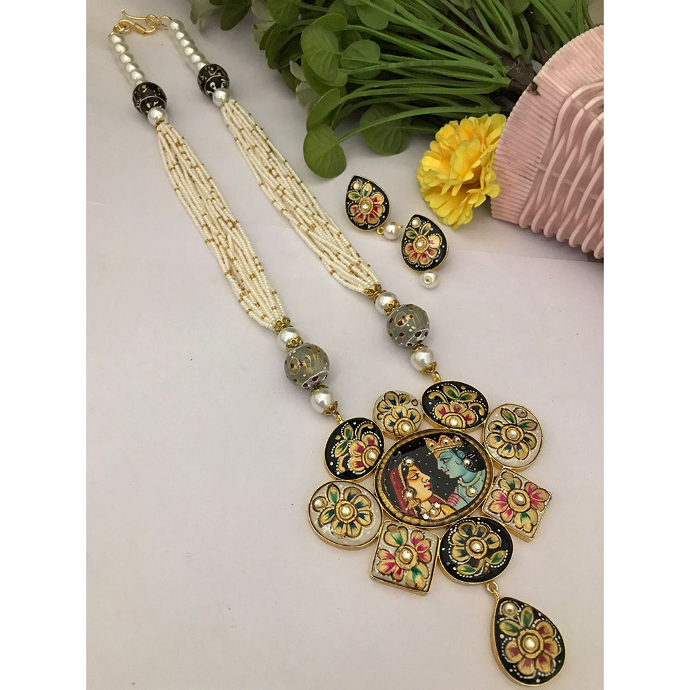 FS Collection Modern Fusion Pota Pearl And Beads Long Necklace Set