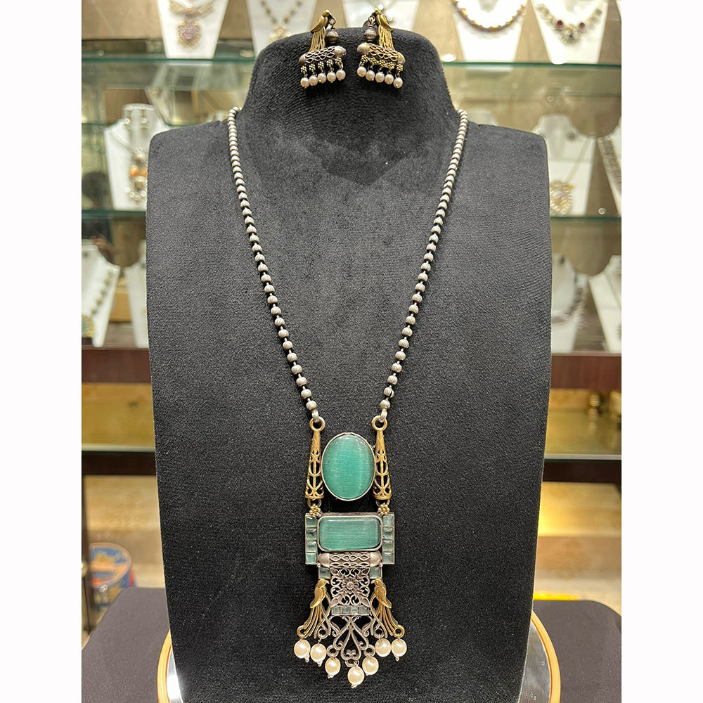 FS Collection Royal 2 Tone Pota Stone And Pearl Long Necklace Set