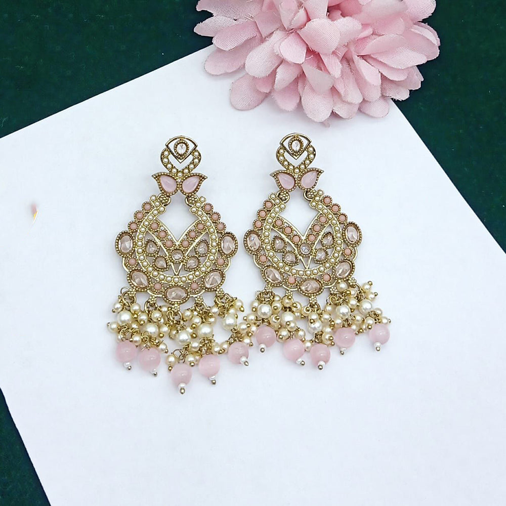 FS Collection Graceful Crystal Stone Pearl And Beaded Dangler Earrings