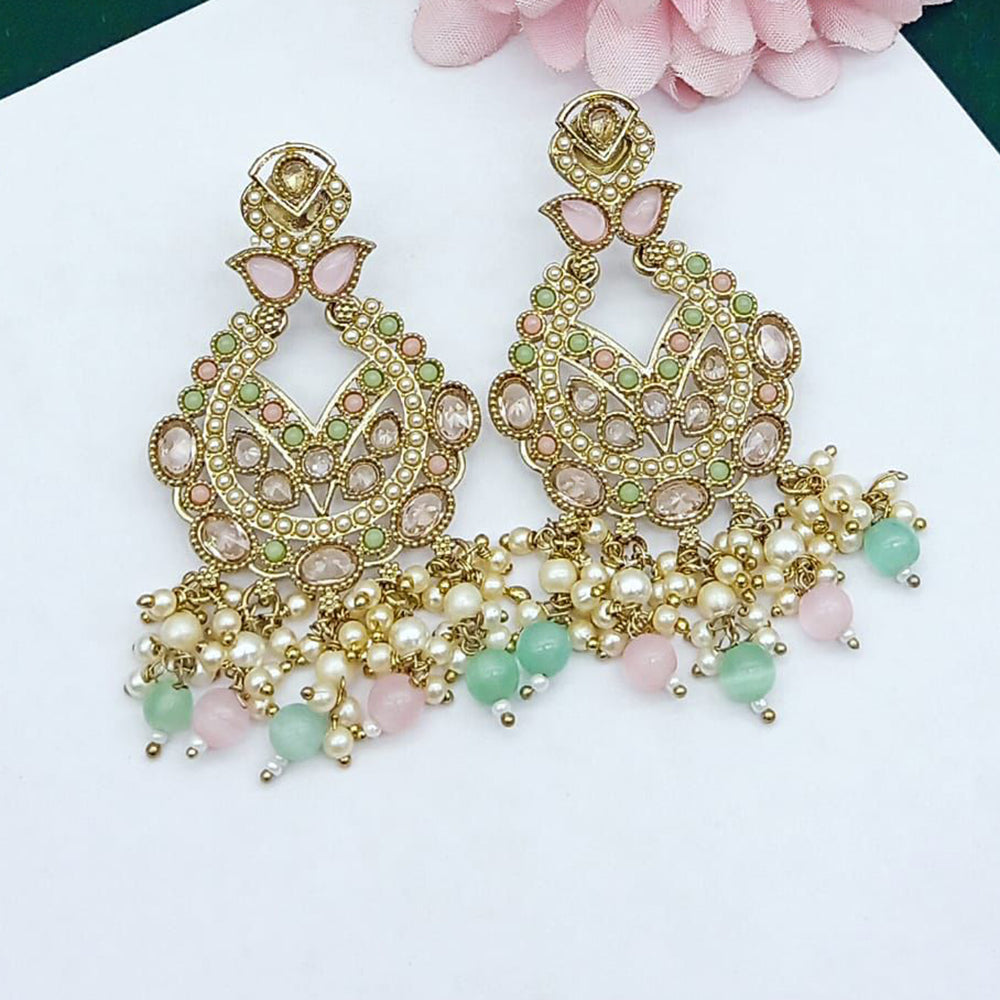 FS Collection Graceful Crystal Stone Pearl And Beaded Dangler Earrings