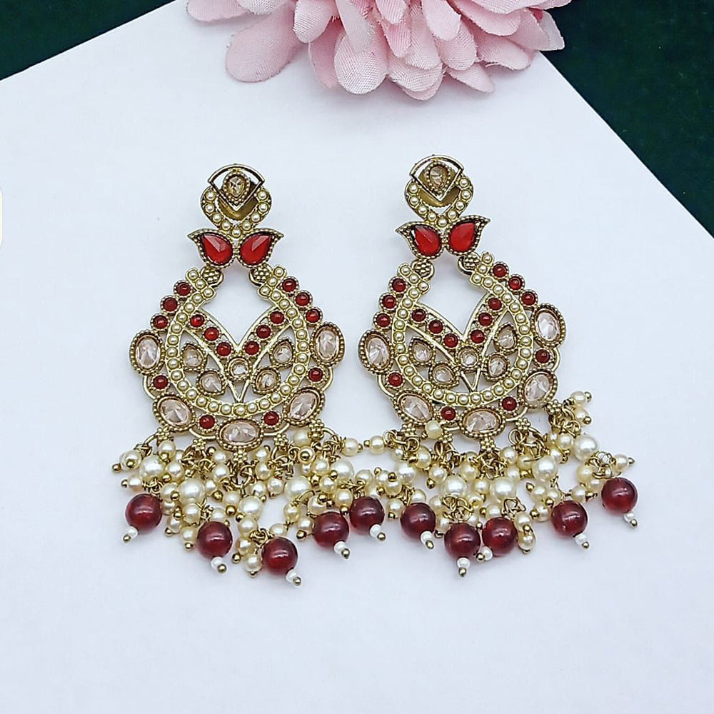FS Collection Graceful Crystal Stone Pearl And Beaded Dangler Earrings