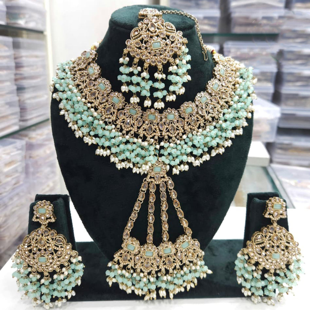 FS Collection Royal Crystal Stone And Pearl Statement Necklace Set