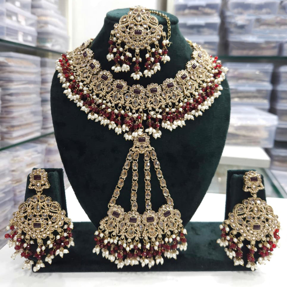 FS Collection Royal Crystal Stone And Pearl Statement Necklace Set