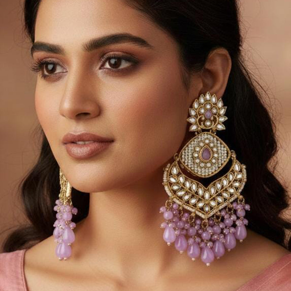 FS Collection Kundan Stone And Beads Designer Dangler Earrings