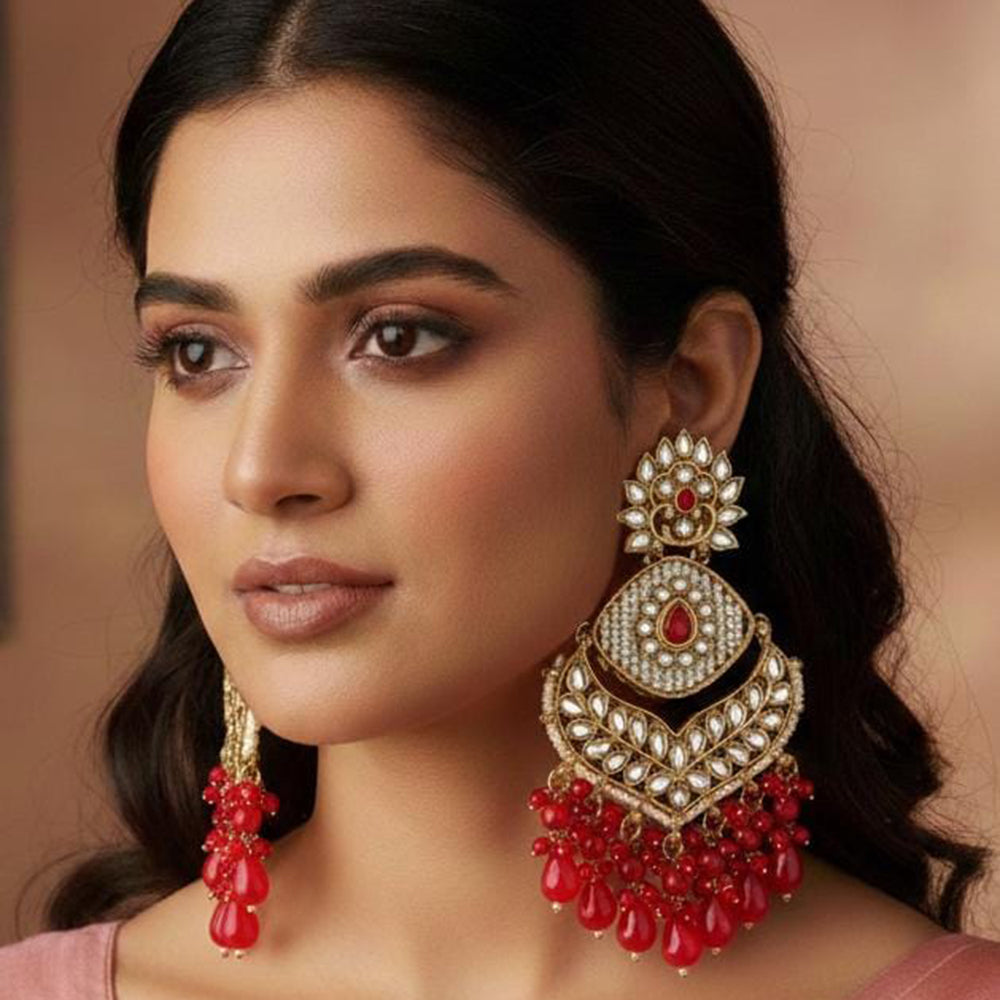 FS Collection Kundan Stone And Beads Designer Dangler Earrings