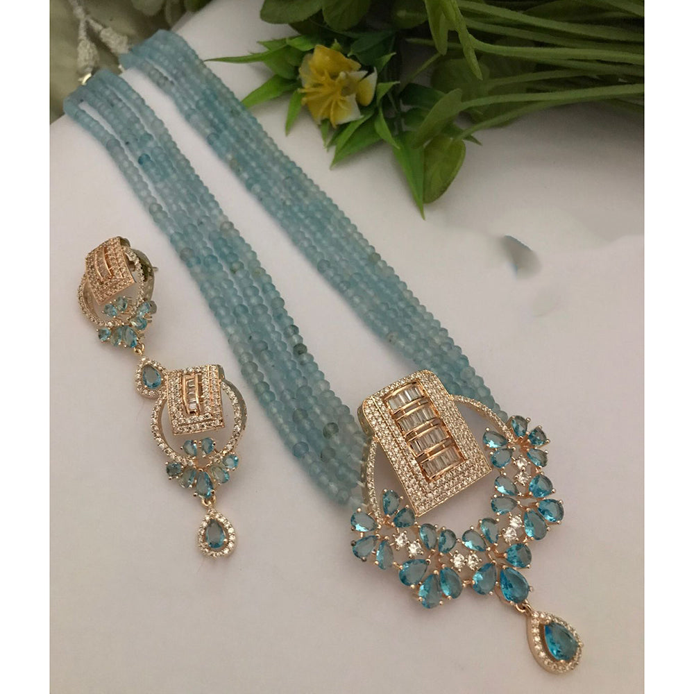 FS Collection Luxe American Diamond And Pearl Partywear Long Necklace Set