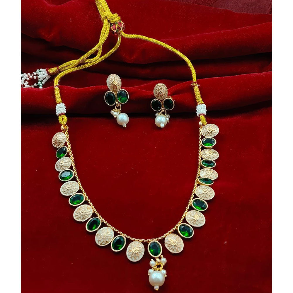 FS Collection Sparkling Pota Stone And Meenakari Elegance Necklace Set