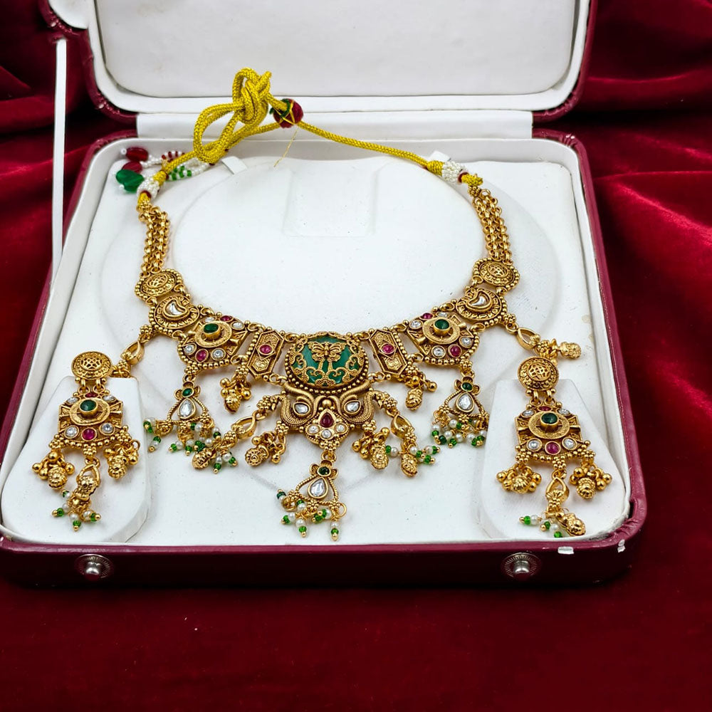 FS Collection Sparkling Pota Stone And Pearl Elegance Necklace Set