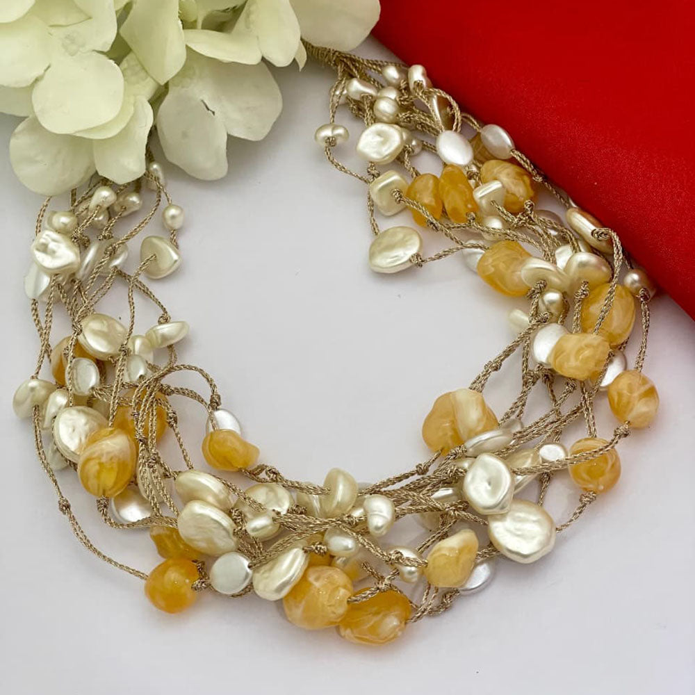 FS Collection Trendy Pearl Designer Multi Layer Necklace
