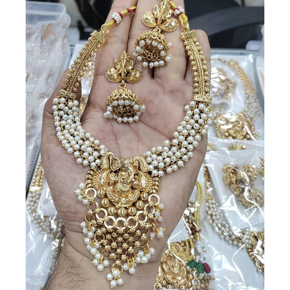 FS Collection Spiritual Ganesha Pearl Statement Necklace Set