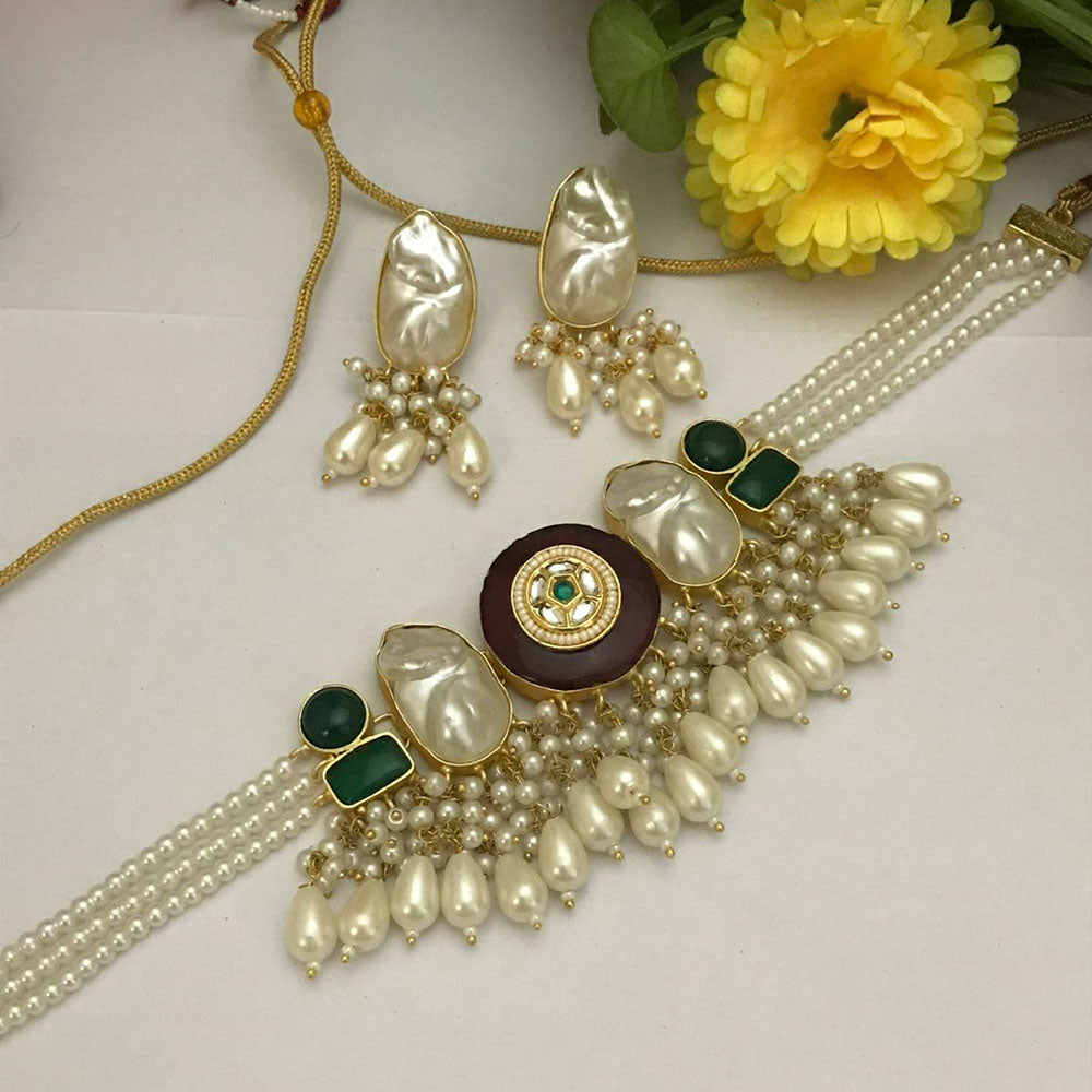FS Collection Pota Stone And Mother Of Pearl Designer Choker Necklace Set