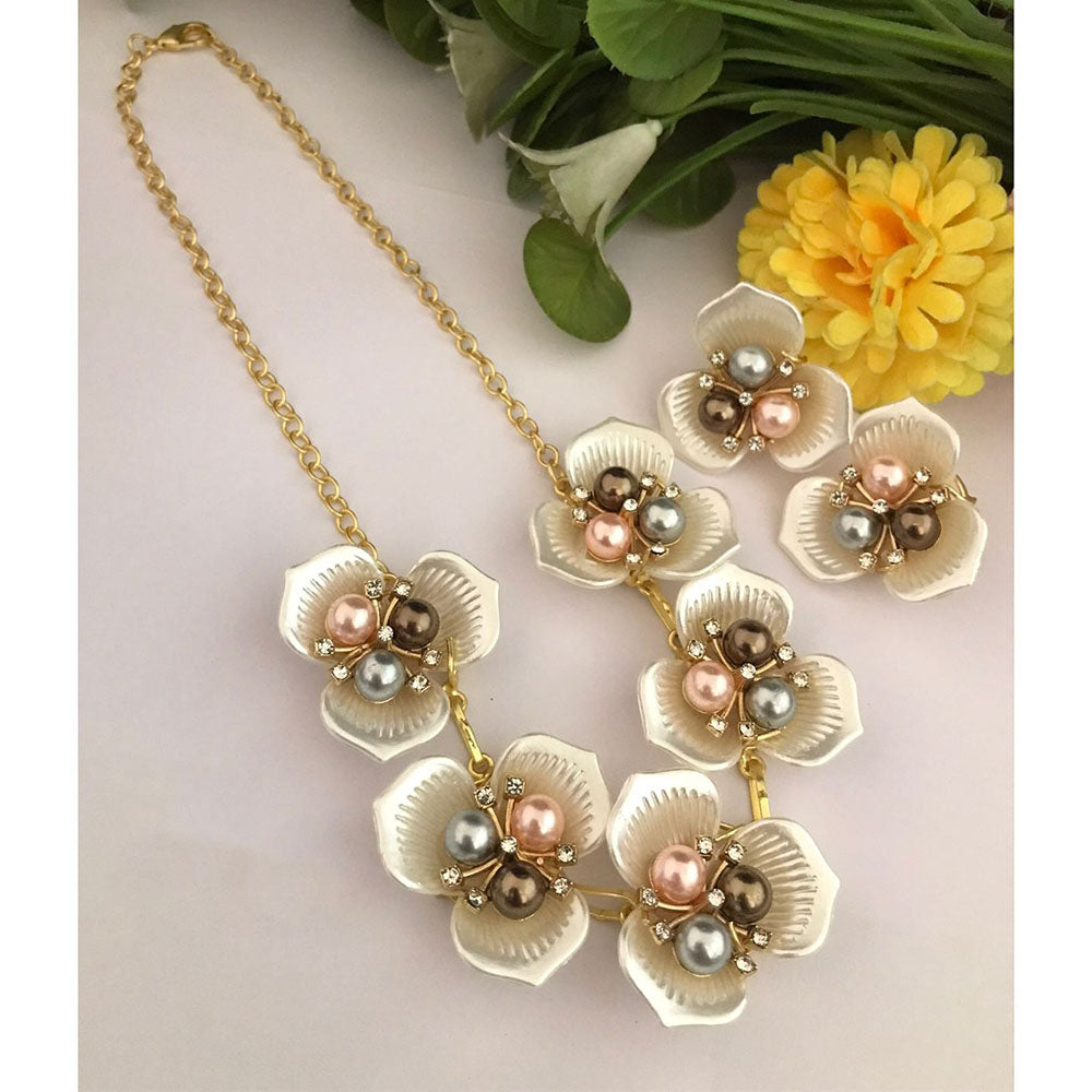FS Collection Trendy Blossom Pearl Necklace Set