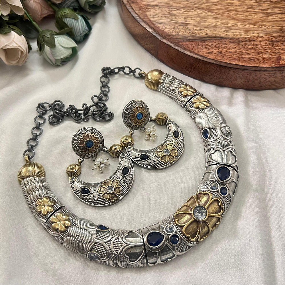 FS Collection 2 Tone Plated Pota Stone And Pearl Necklace Set