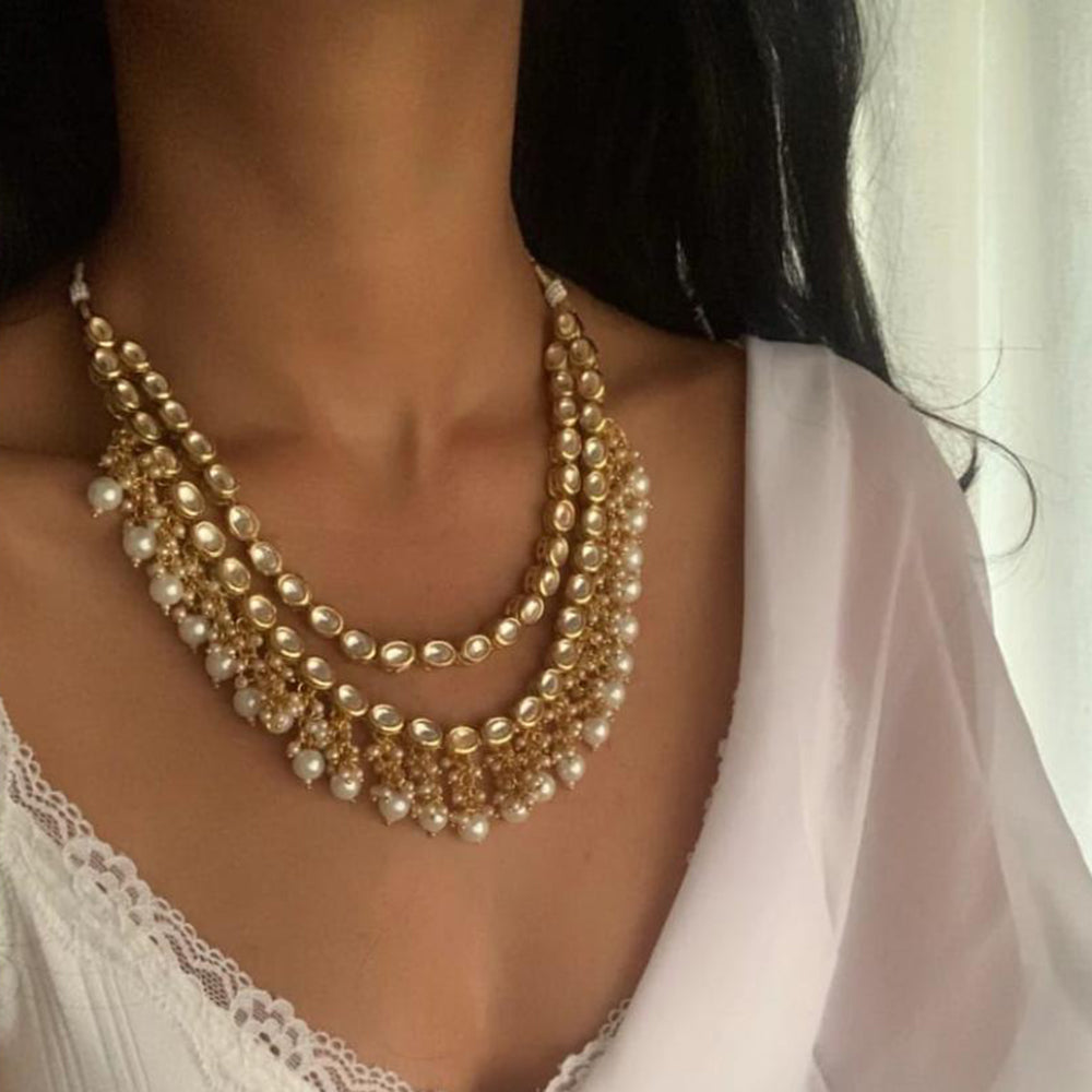 FS Collection Ethnic Design Kundan Stone And Pearl Necklace Set