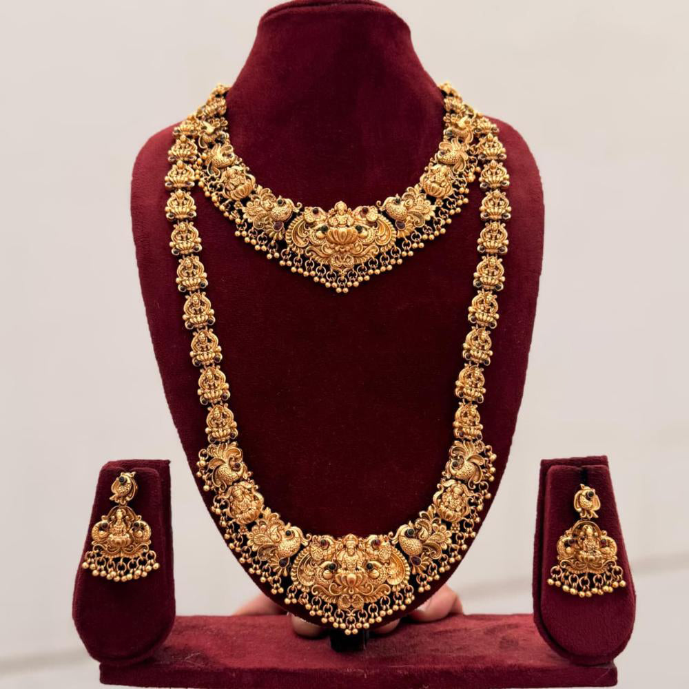 FS Collection Sparkling Pota Stone And Pearl Goddess Temple Double Necklace Set