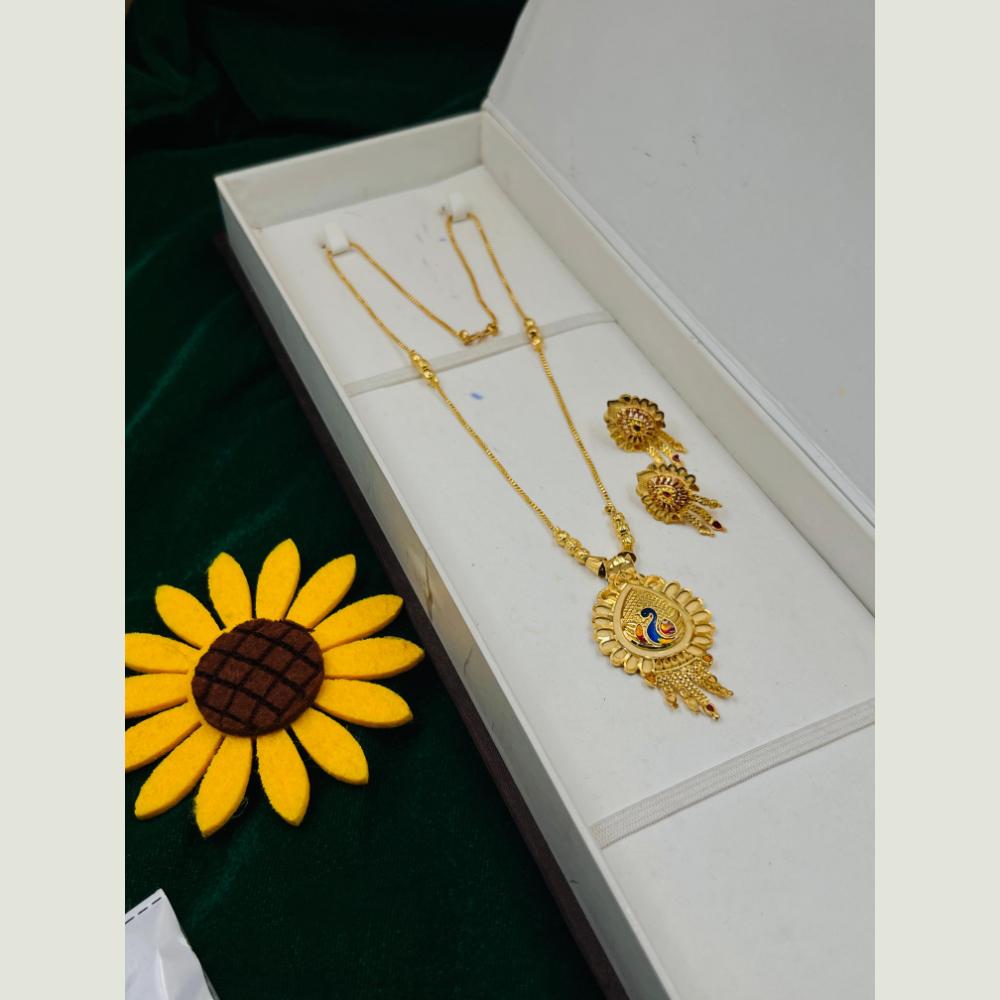 FS Collection Royal Gold Forming Meenakari Long Necklace Set