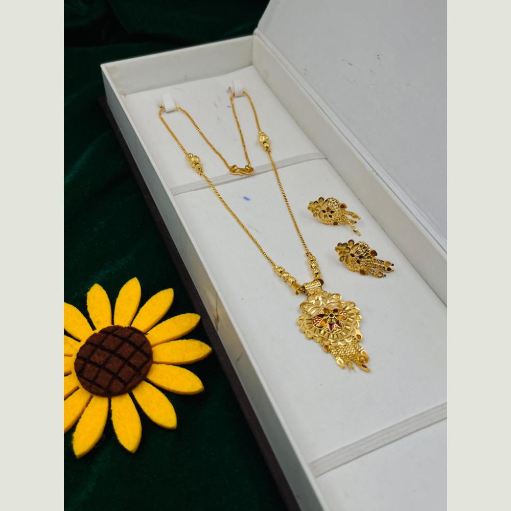 FS Collection Royal Gold Forming Meenakari Long Necklace Set