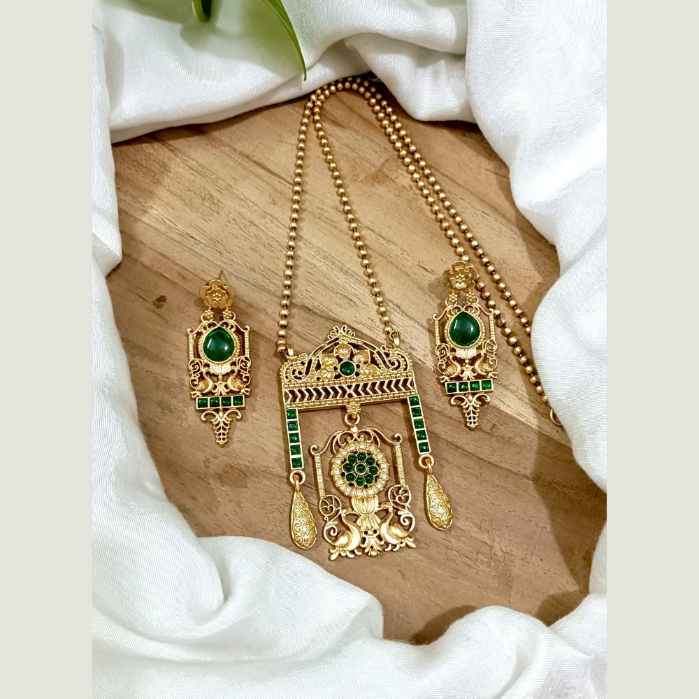 FS Collection Premium Pota Stone Swan Motifs Long Necklace Set