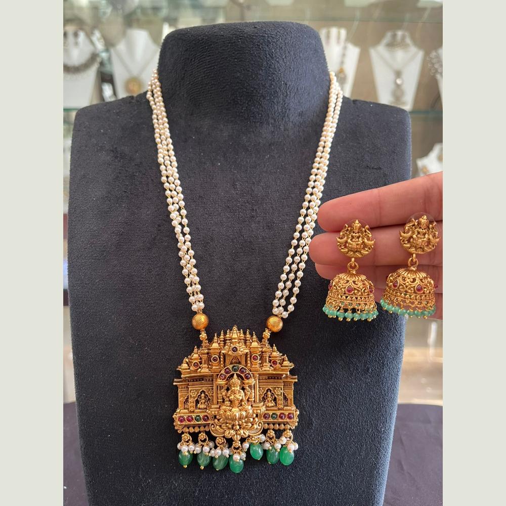 FS Collection Sparkling Pota Stone And Pearl Goddess Temple Necklace Set