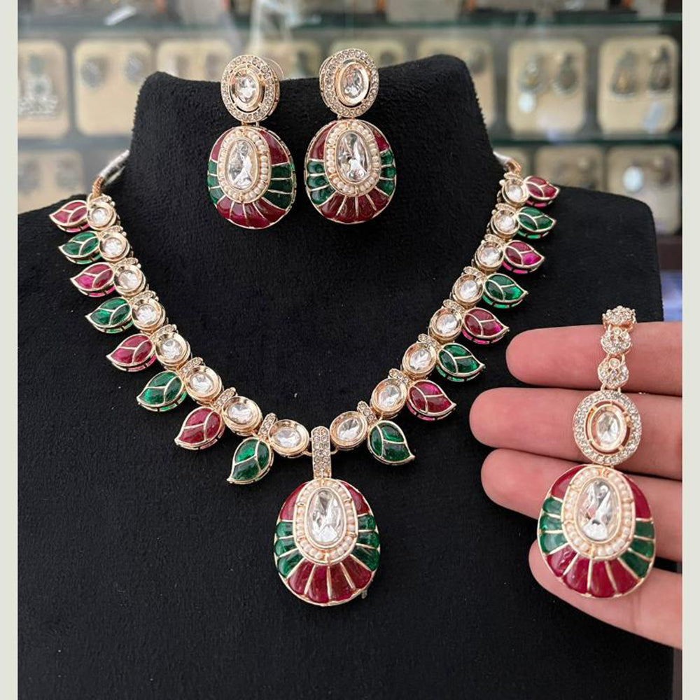 FS Collection Polki Kundan Stone And Pearl Designer Necklace Set