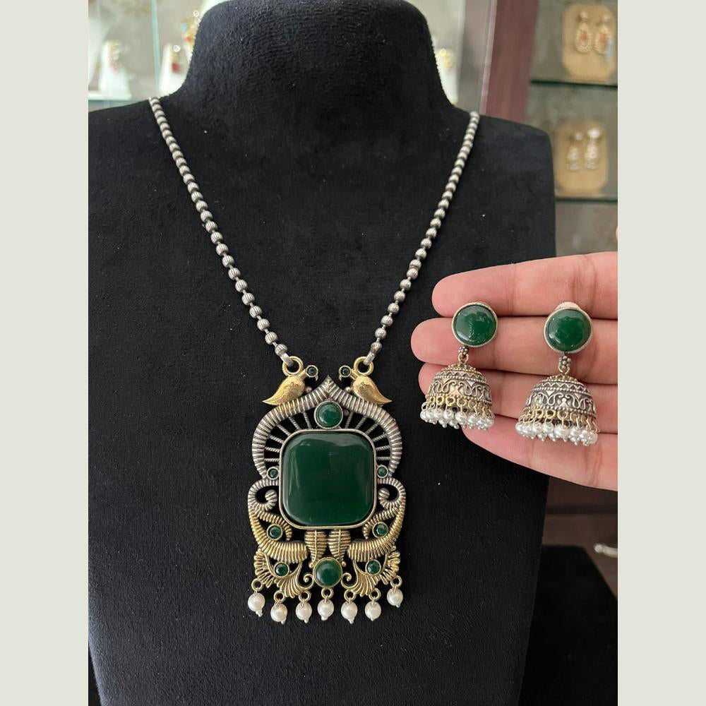 FS Collection 2 Tone Plated Pota Stone And Pearl Long Necklace Set