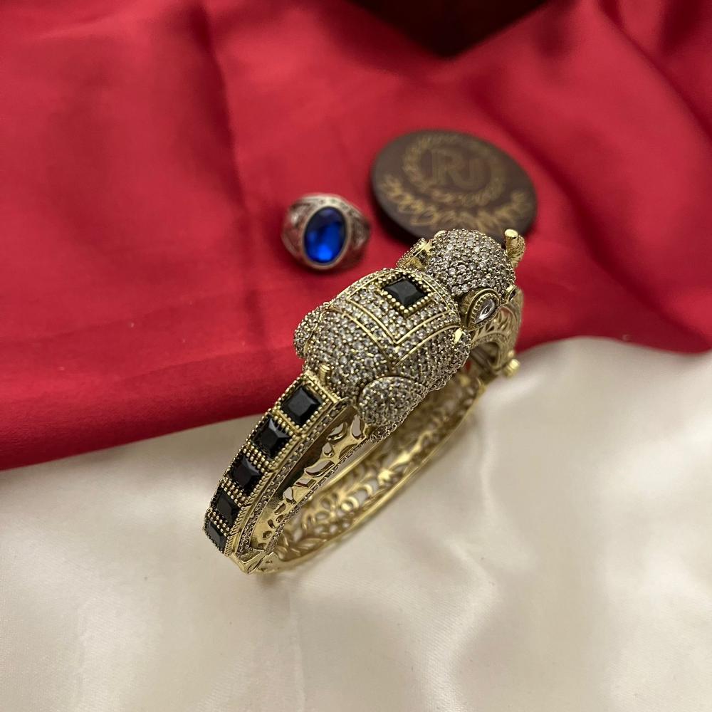FS Collection Traditional Austrian Stone And Pota Stone Elephant Motif Kada Bangles