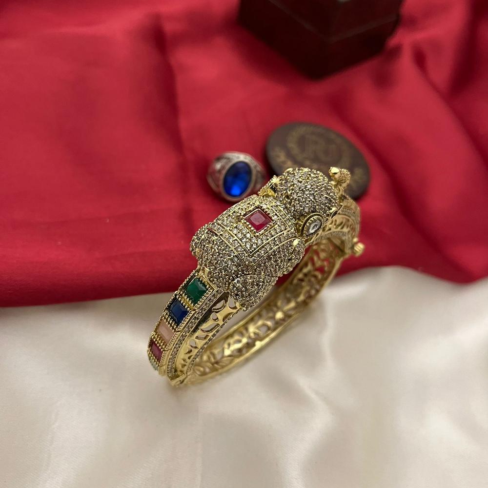 FS Collection Traditional Austrian Stone And Pota Stone Elephant Motif Kada Bangles