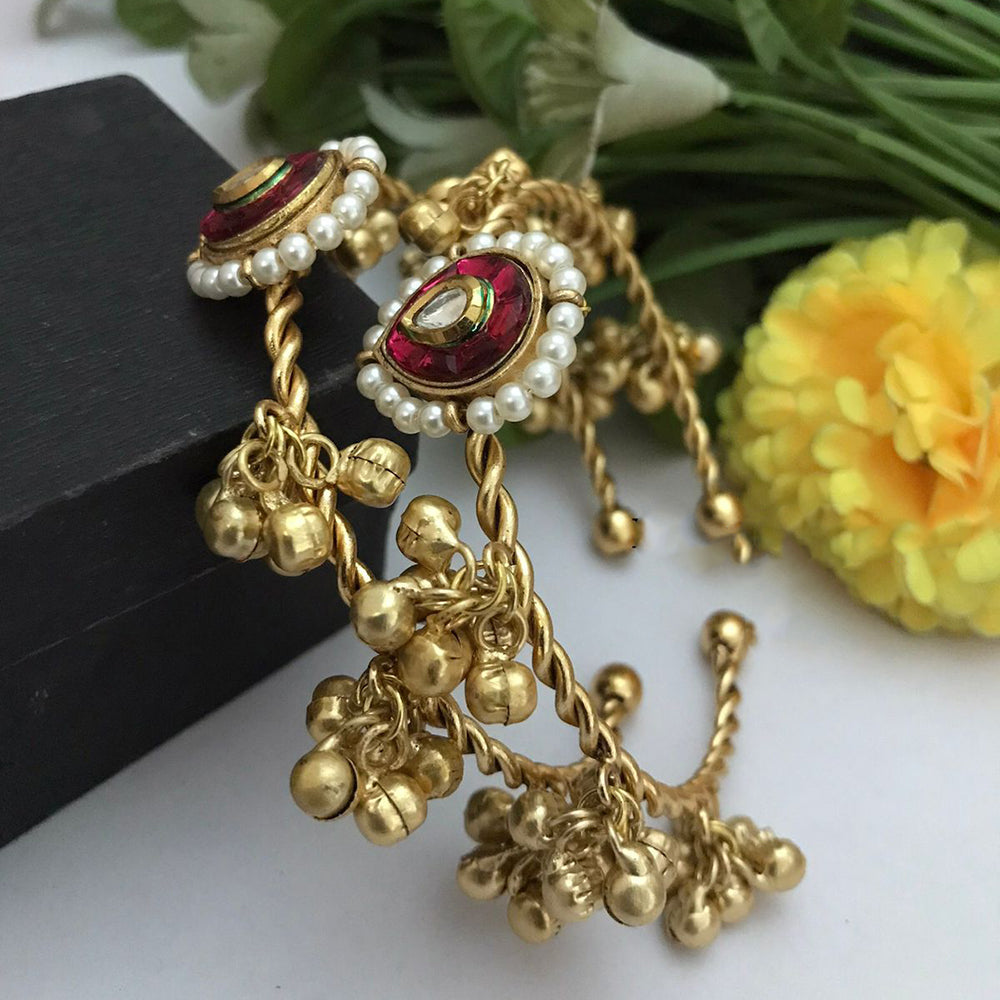FS Collection Designer Royal Elegance Pota Stone Pearl Ghungroo Adjustable Bangles Set