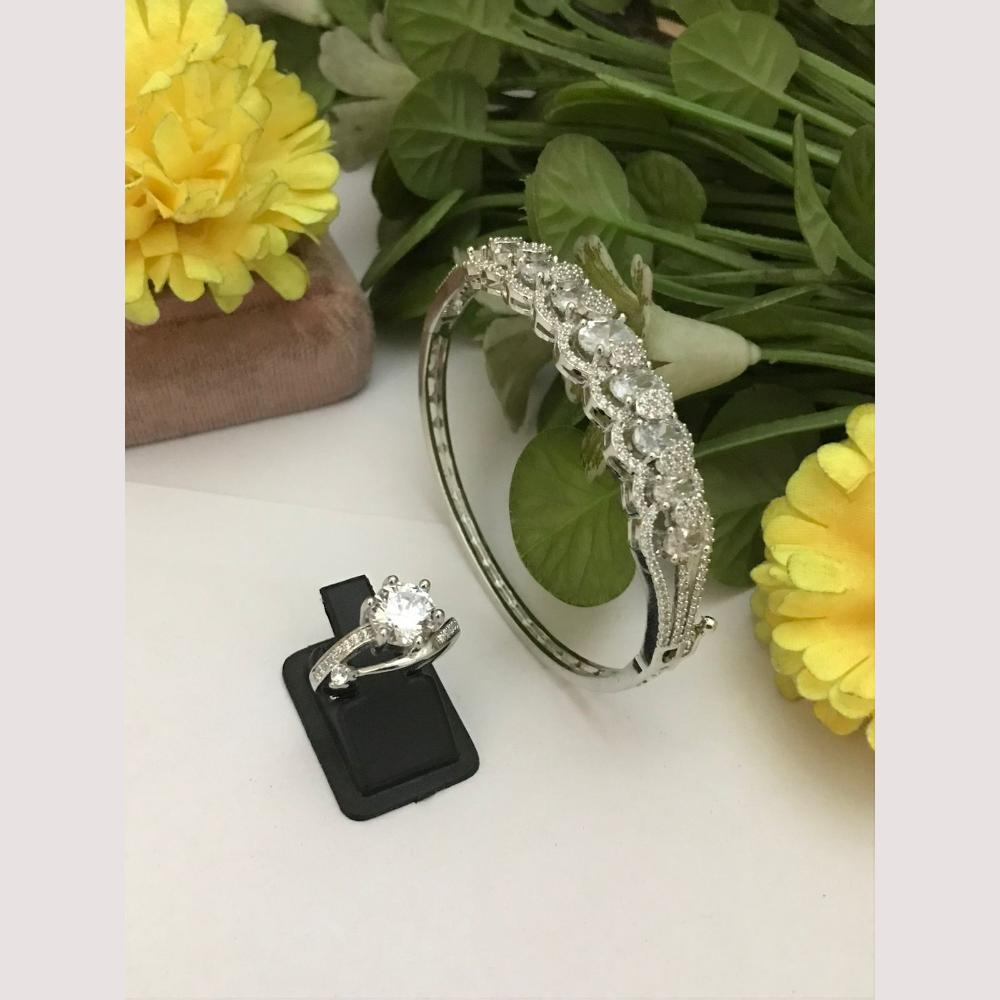 FS Collection Elegant American Diamond Bracelet And Ring Matching Combo Set