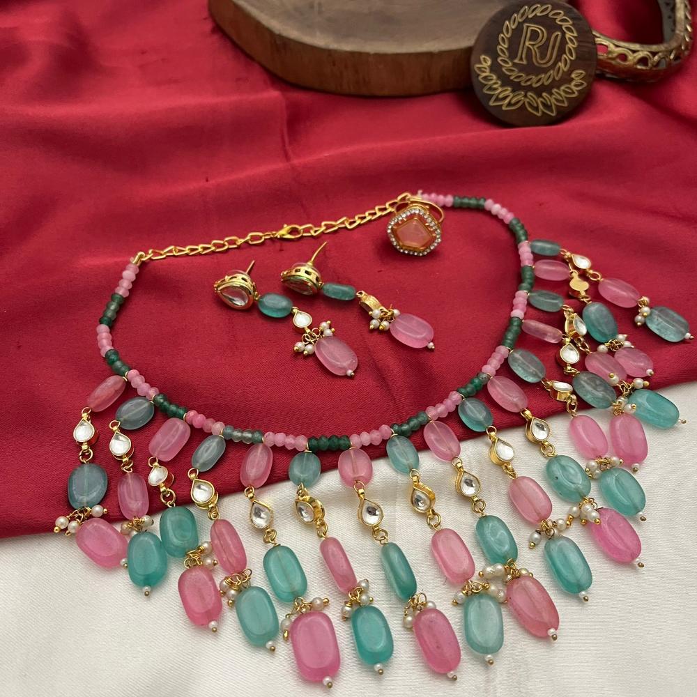 FS Collection Luxury Kundan Stone And Beads Necklace Set