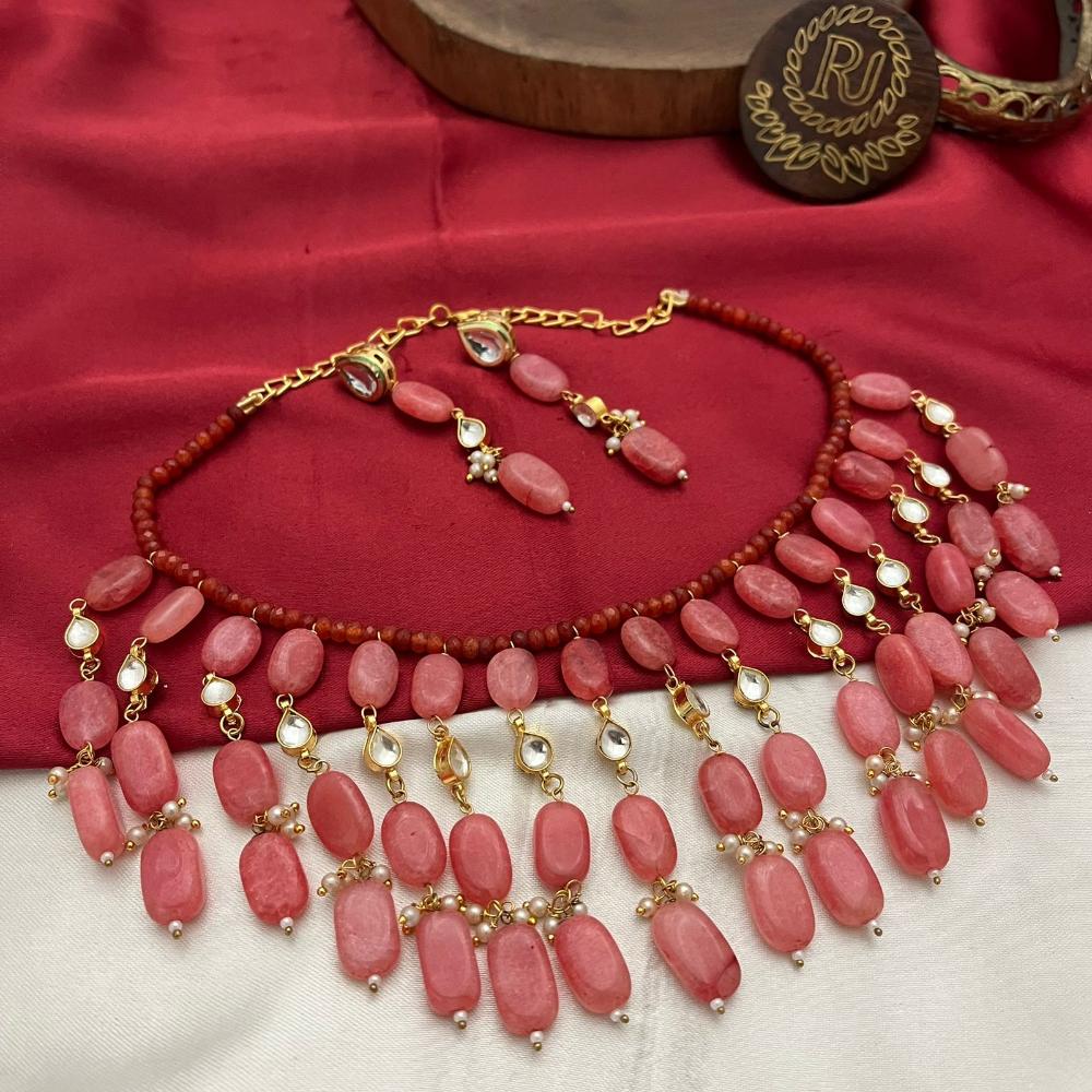 FS Collection Luxury Kundan Stone And Beads Necklace Set