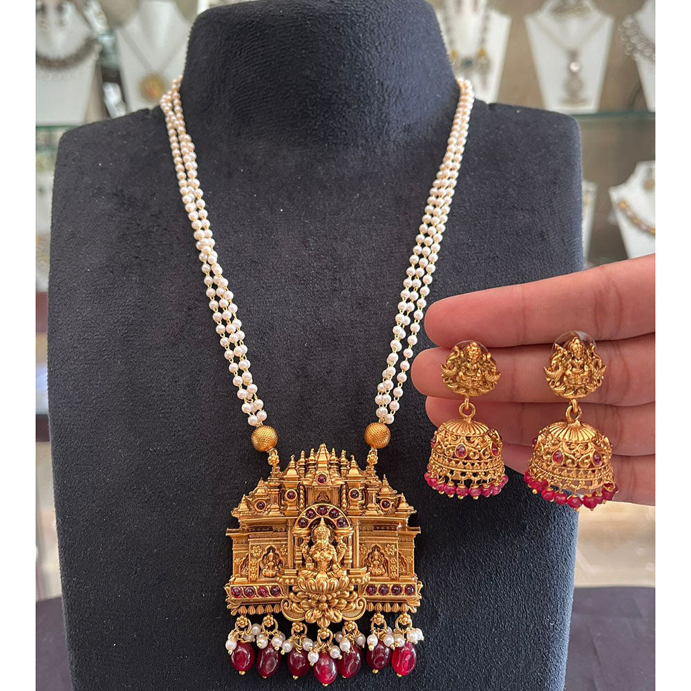 FS Collection Glamorous Pota Stone Pearl And Temple Necklace Set