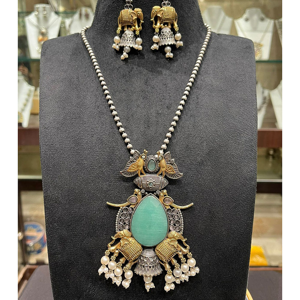 FS Collection 2 Tone Plated Pota Stone And Peal Necklace Set