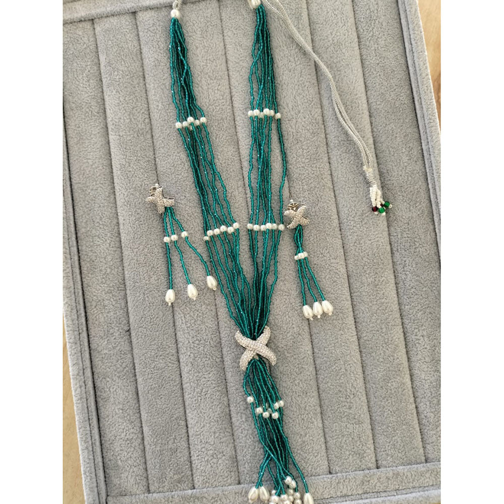FS Collection Pearl And Beads Austrian Stone Long Necklace Set