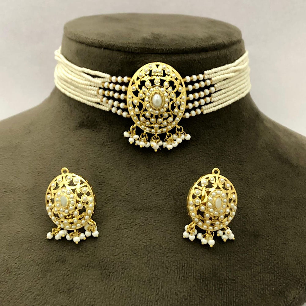 FS Collection Glamorous Pota Stone And Pearl Choker Necklace Set