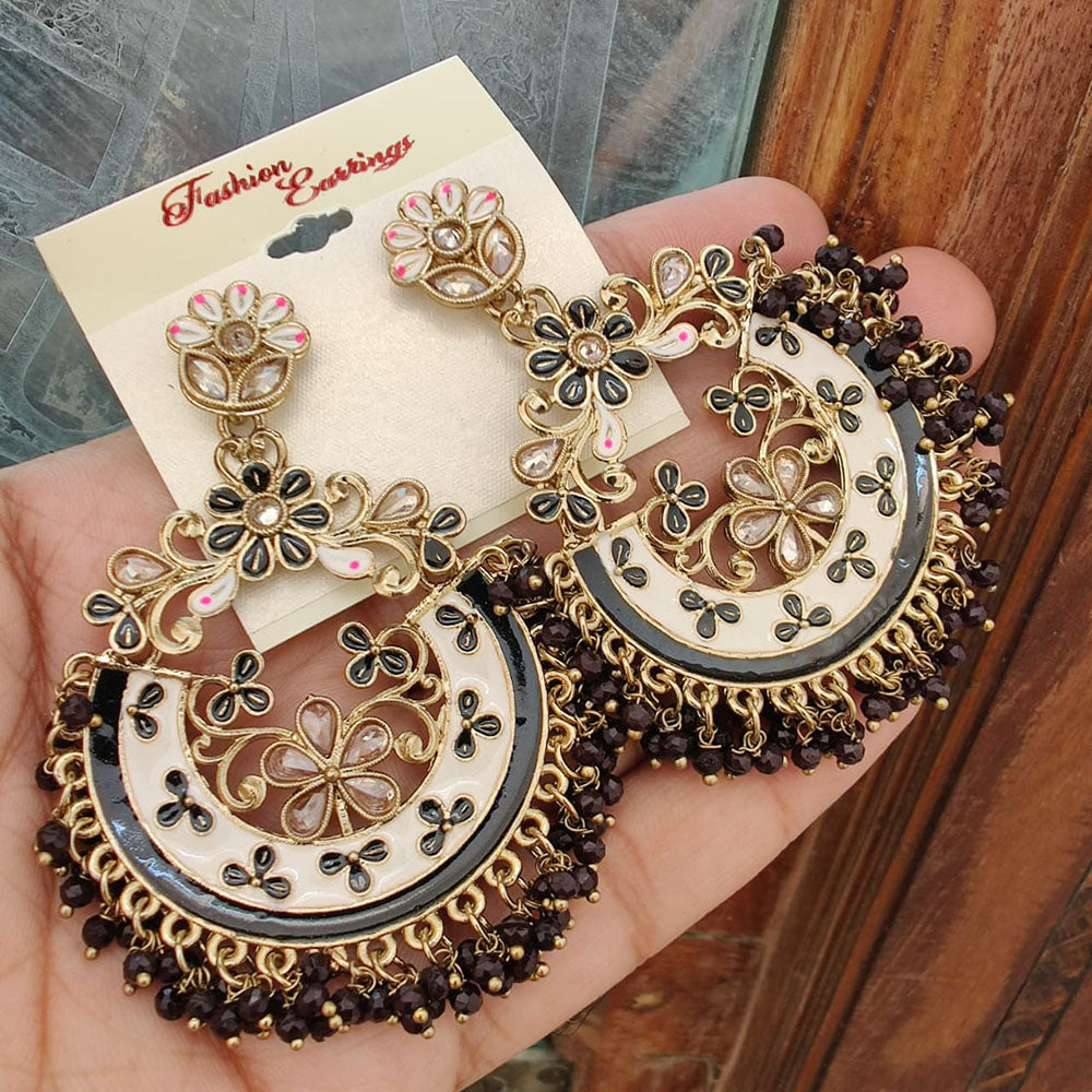 FS Collection Crystal Stone Meenakari Pearl Dangler Earrings
