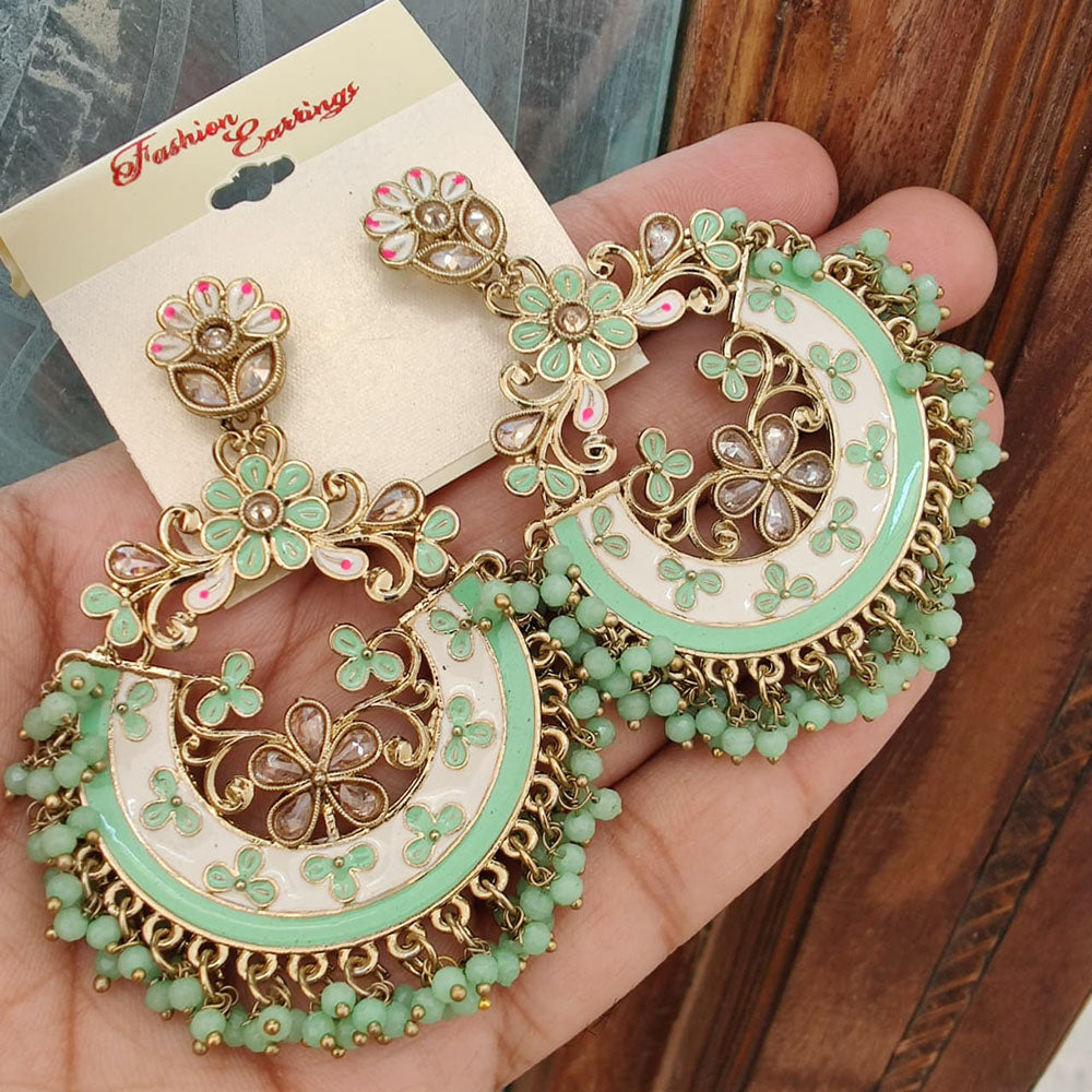 FS Collection Crystal Stone Meenakari Pearl Dangler Earrings
