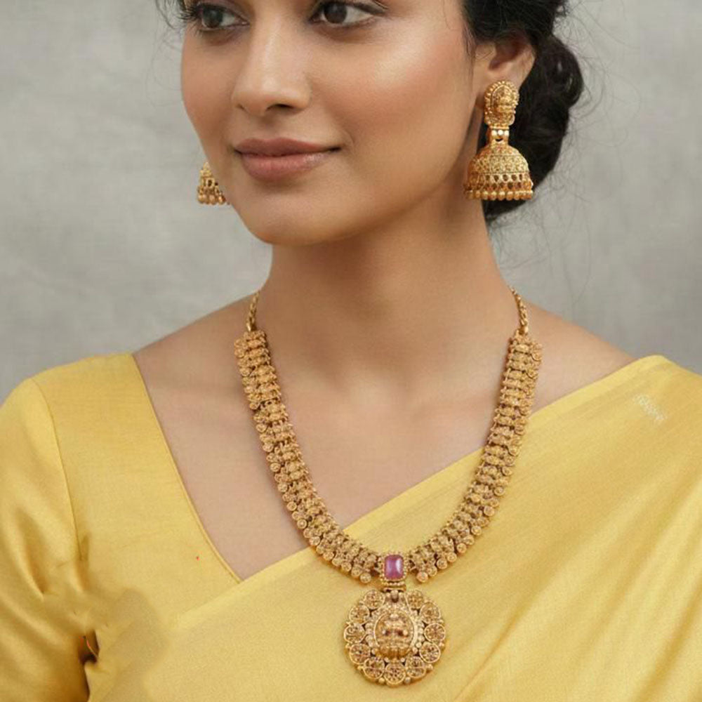 FS Collection Traditional Temple Style Pota Stone Necklace Set