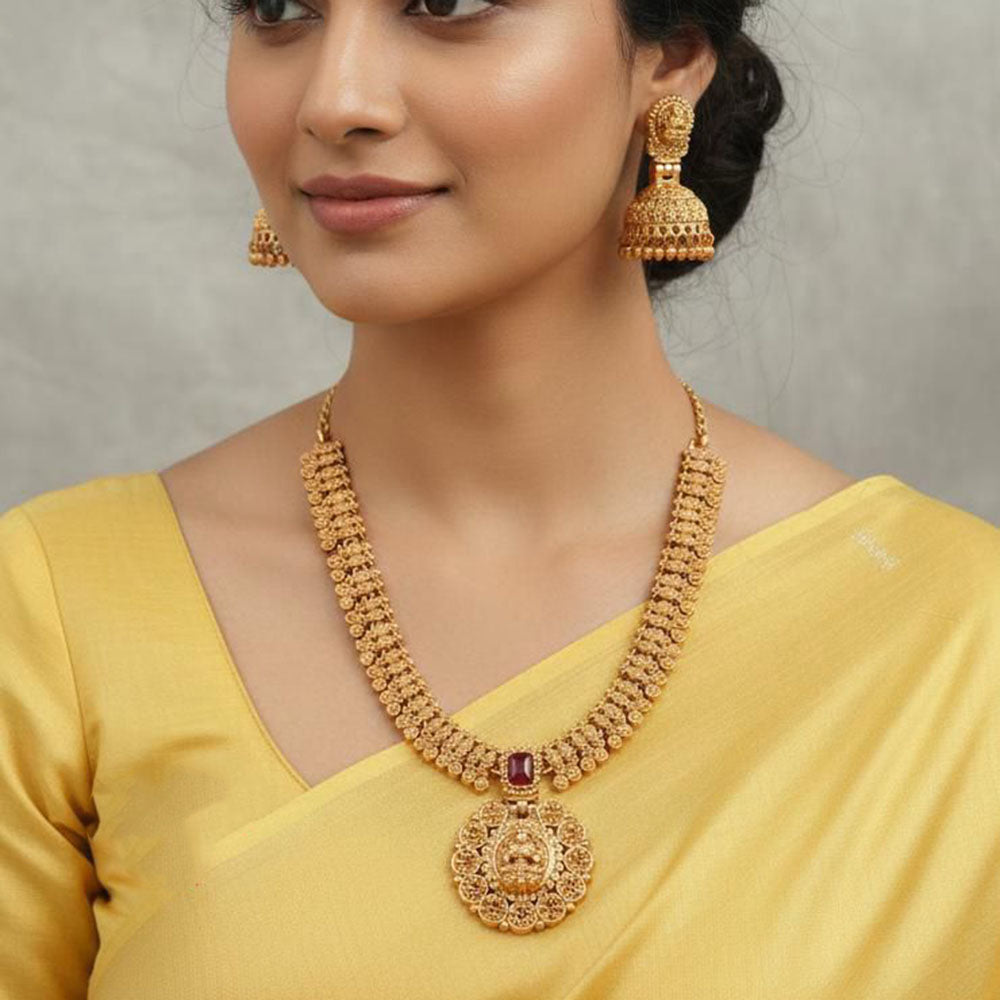 FS Collection Traditional Temple Style Pota Stone Necklace Set
