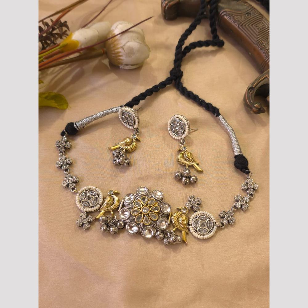 FS Collection Classic 2 Tone Plated Pota Stone Choker Necklace Set